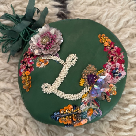 Anthropologie Monogrammed Embroidered Pouch - Picture 3 of 4